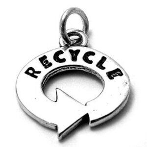 "RECYCLE" CIRCLE ARROW CHARM IN STERLING SILVER